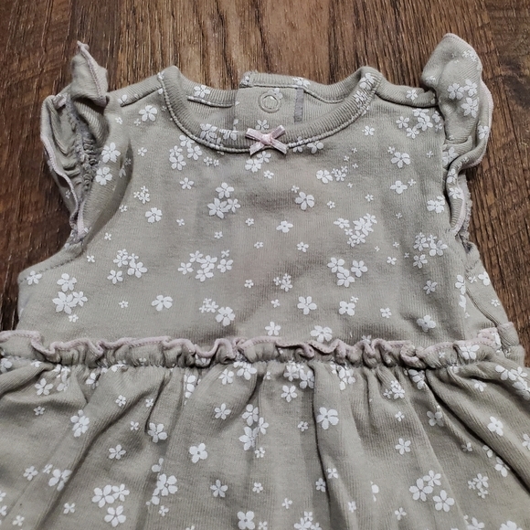 Carters Baby Girl Cotton Casual Dress Taupe Neutral Floral Bodysuit Preppy 3M - Picture 2 of 7